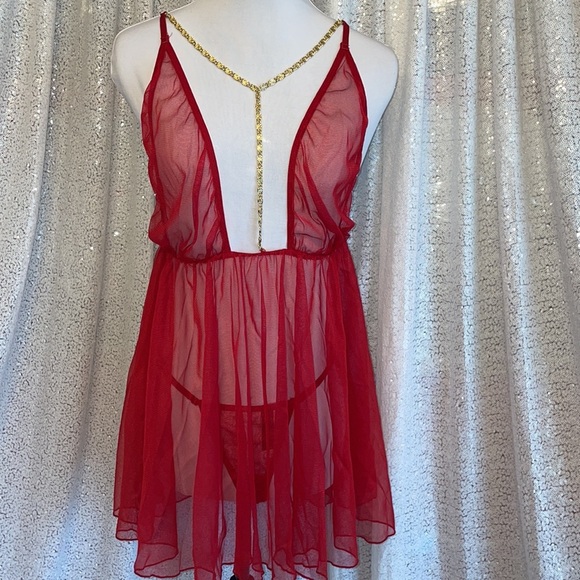 Dreamgirl Garnet Gold Chain BabyDoll NWT - Picture 2 of 8